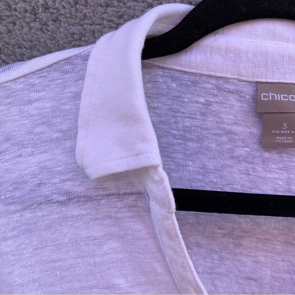 Chico’s White 100% Linen Collared Henley Top Sz 3 - Picture 6 of 9